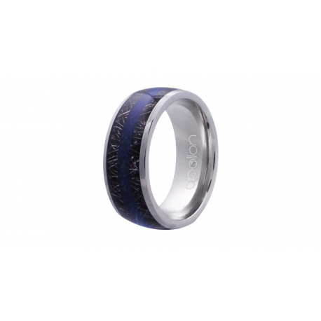 Bague acier avec Lapis Lazuli et météorite incrustée - 8mm