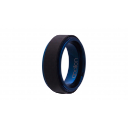 Bague acier plaquée bleu et anneau tournant anti-stress  incrusté de fibre de carbone  -  8mm