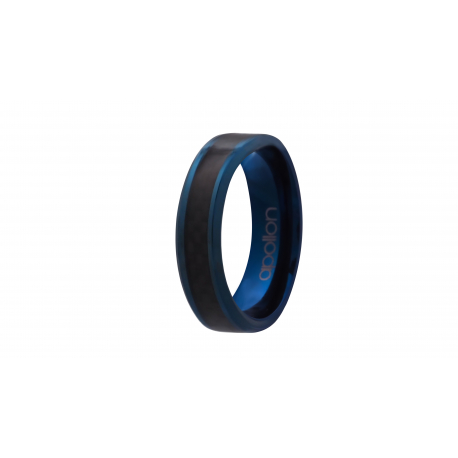 Bague acier plaquée bleue incrustée de fibre de carbone  - 6 mm