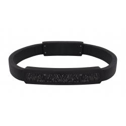 Bracelet Cuir noir incrusté de météorite - 17,5 cm +  1cm