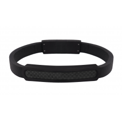 Bracelet Cuir noir incrusté de fibre de carbone - 17,5 cm +  1cm
