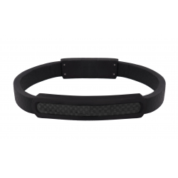 Bracelet Cuir noir incrusté de fibre de carbone - 17,5 cm +  1cm