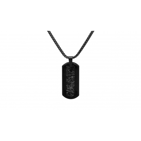 Collier acier avec Plaque 16x35mm incrustée de météorite - chaîne Black Ip - 50+10cm