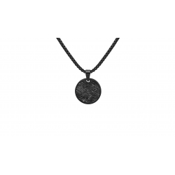 Collier acier rond plaqué noir 20 mm  incrusté de météorite  - chaîne Black Ip - 50+10cm