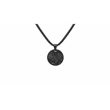 Collier acier rond plaqué noir 20 mm  incrusté de météorite  - chaîne Black Ip - 50+10cm