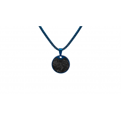 Collier acier rond plaqué bleu métalisé 20 mm  incrusté de météorite -  - chaîne Black Ip - 50+10cm