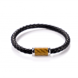 Bracelet en acier inoxydable 316L + cuir véritable + carbone - 20cm