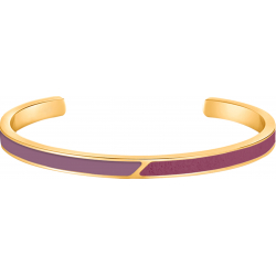 Bracelet acier doré - Email violet et cuir rose
