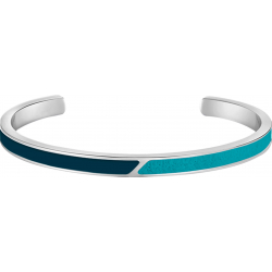 Bracelet acier - Email bleu foncé et cuir bleu clair