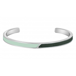 Bracelet acier - Email vert  d'eau et cuir vert foncé