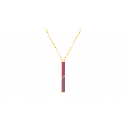 Collier acier doré - Email violet et cuir rose - 42/45cm
