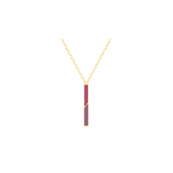 Collier acier doré - Email violet et cuir rose - 42/45cm