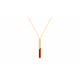 Collier acier doré - Email rouge et cuir beige - 42/45cm