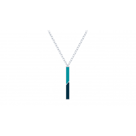 Collier acier - Email bleu foncé et cuir bleu clair - 42/45cm