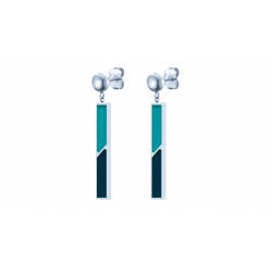 Boucles d'oreilles acier - Email bleu foncé et cuir bleu clair - 3cm