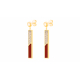 Boucles d'oreilles acier doré - Email rouge et cuir beige - 3cm