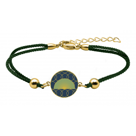 Bracelet coton vert sapin acier doré - Email - Eventail - 16+4cm