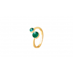 Bague acier doré 2 cabochons 6 et 4mm - Malachite et Zoïzite - T50 à T62