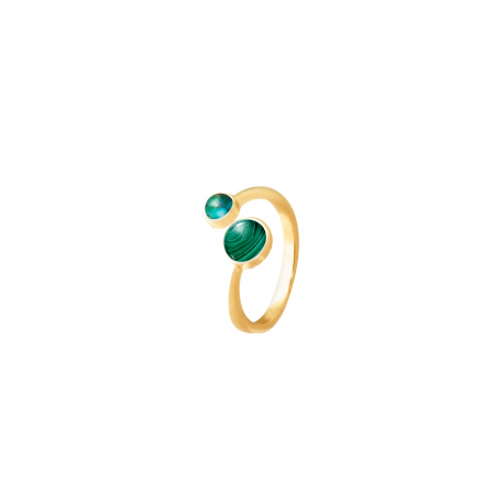 Bague acier doré 2 cabochons 6 et 4mm - Malachite et Zoïzite - T50 à T62