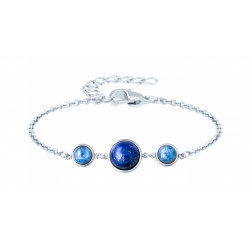 Bracelet acier 3 cabochons 11 et 8mm - Lapis lazuli et Apatite - 16+5cm