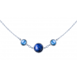 Collier acier 3 cabochons 11 et 8mm - Lapis lazuli et Apatite - 42/45cm