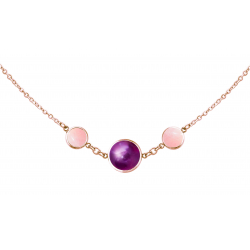 Collier acier rosé 3 cabochons 11 et 8mm - Améthyste et Quartz rose - 42/45cm