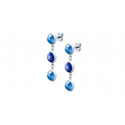 Boucles d'oreilles acier 3 cabochons 8mm - Lapis lazuli et Apatite