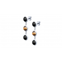 Boucles d'oreilles acier 3 cabochons 8mm - il de tigre et Onyx