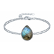 Bracelet argent double chaîne- Labradorite 15x20mm -15+5cm 6g