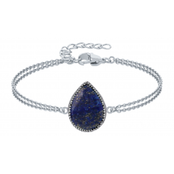 Bracelet argent double chaîne- Lapis lazuli 15x20mm -15+5cm 6g