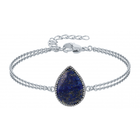 Bracelet argent double chaîne- Lapis lazuli 15x20mm -15+5cm 6g