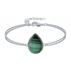 Bracelet argent double chaîne- Malachite 15x20mm -15+5cm 6g