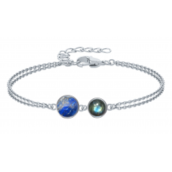 Bracelet argent  2chaîne 2cab- Lapis lazuli et labradorite 15+5cm 4,5g