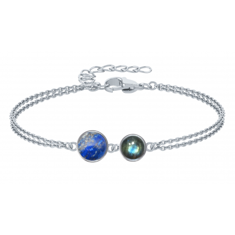 Bracelet argent  2chaîne 2cab- Lapis lazuli et labradorite 15+5cm 4,5g