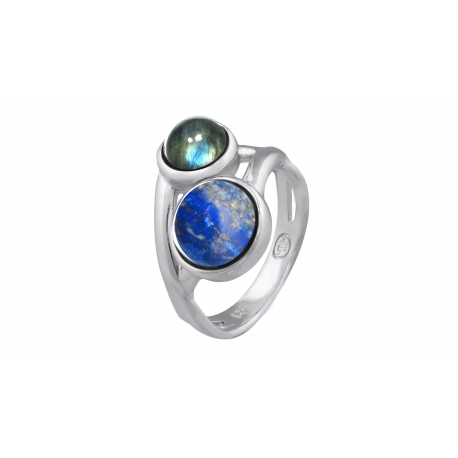 Bague argent 2cabochon 8x6mm - Lapis lazuli et Labradorite T50 à 62 3,5g