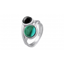 Bague argent 2cabochon 8x6mm - Malachite et Onyx T50 à 62 3,5g