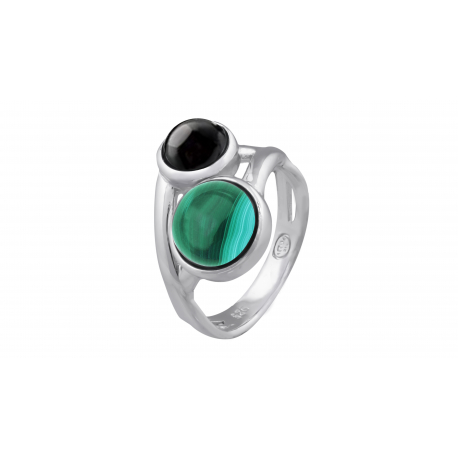 Bague argent 2cabochon 8x6mm - Malachite et Onyx T50 à 62 3,5g