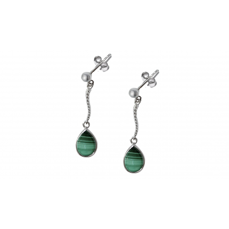 Boucle d'oreille argent pendant- Malachite 7x9mm 5g