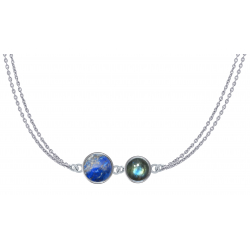 Collier argent double chaîne 2cab-Lapis lazuli et Labradorite - 45cm 7,5g