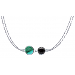 Collier argent double chaîne 2cab -Malachite et Onyx - 45cm 7,5g