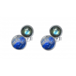 Boucle d'oreille argent 2cab 6x3mm - Lapis lazuli et Labradorite 2,8g