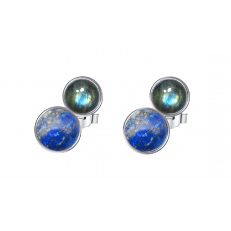 Boucle d'oreille argent 2cab 6x3mm - Lapis lazuli et Labradorite 2,8g