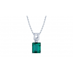 Collier argent rectangle - Quartz vert - 45cm- 2,5g