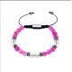 Bracelet cordon ajustable - OPTIMISME - billes 6 mm - opale rose - tourmaline rose - séparateurs acier - 15/22 cm