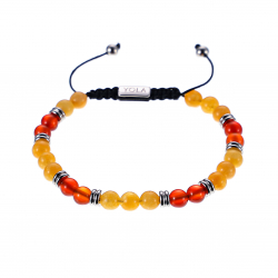 Bracelet cordon ajustable - ALLERGIES - billes 6 mm - ambre - cornaline - séparateurs acier - 15/22 cm
