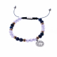 Bracelet cordon ajustable - TROUBLES TYROÏDIENS - billes 6 mm - calcédoine - lapis lazuli - billes acier rosé - 15/22 cm