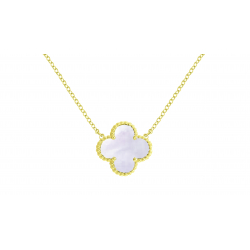 Collier en acier doré - trèfle nacre blanche - 20x20mm - 45+5cm