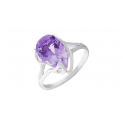 Bague argent rhodié 2,9g - améthyste poire 8x12mm - T 50 à 62