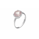 Bague argent rhodié 2,86g - quartz rose 8mm - 14 topazes blanches rond 1mm - T 50 à 62