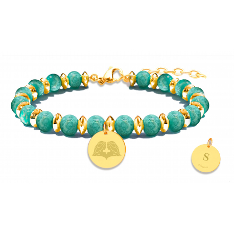 BRACELET STILIVITA ASTRO Gemeaux Amazonite 6mm acier gold 17 + 4cm